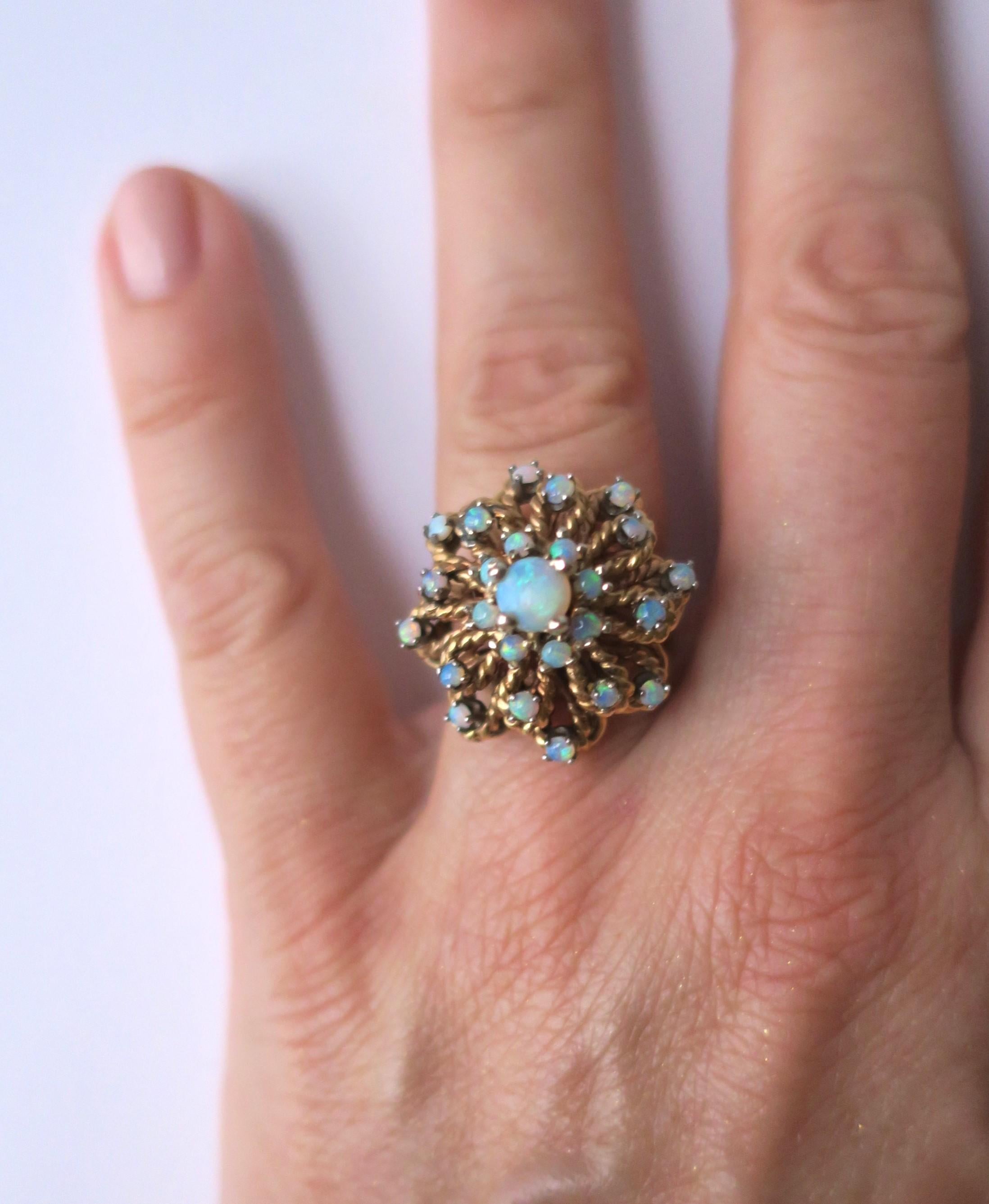Women's or Men's Opal and Gold Cluster Cocktail Ring For Sale