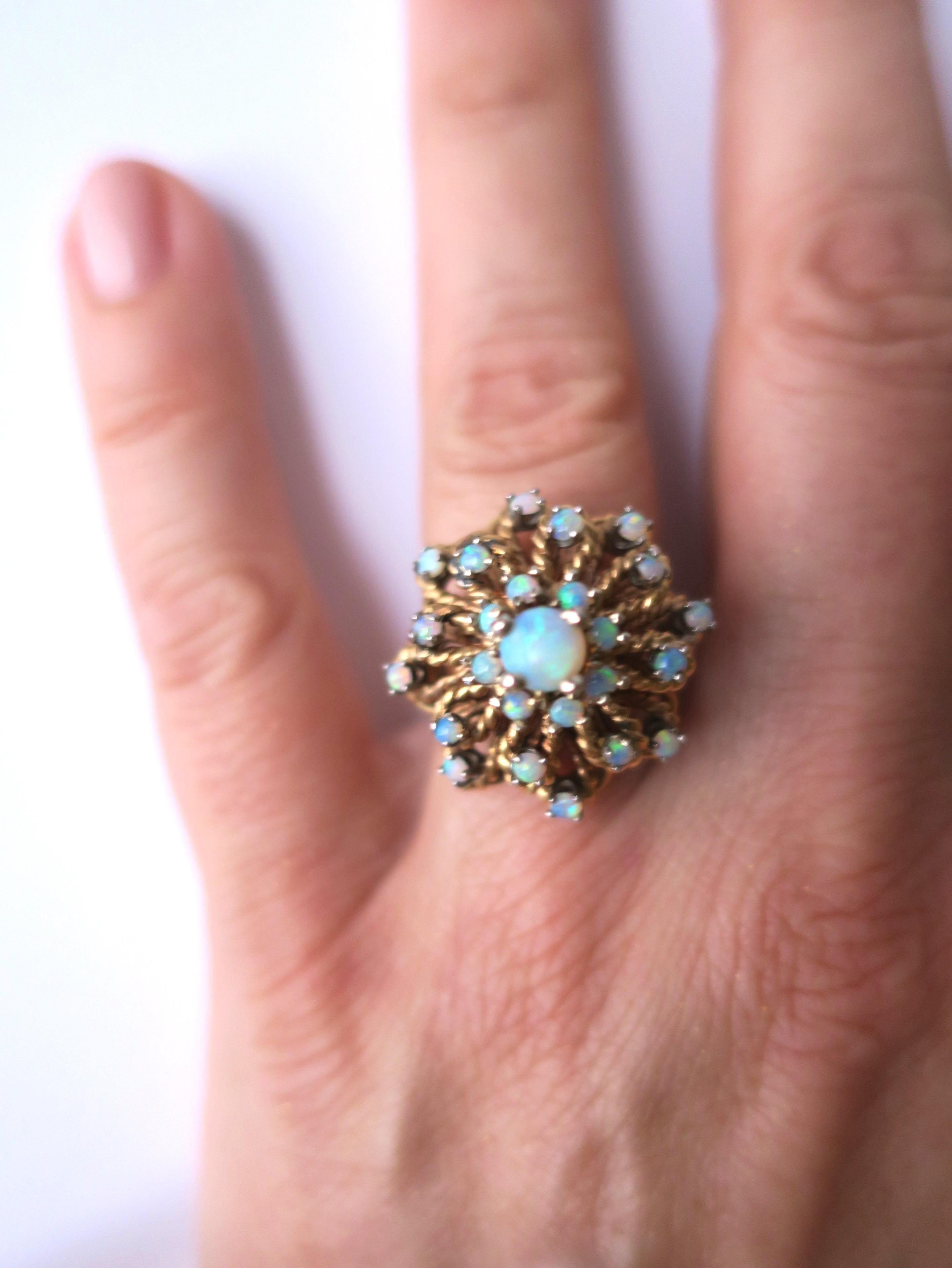 Opal and Gold Cluster Cocktail Ring For Sale 1