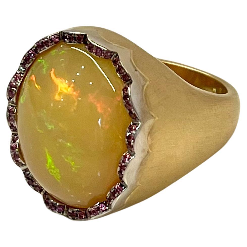 Opal and Pink Sapphire 18K Ring For Sale