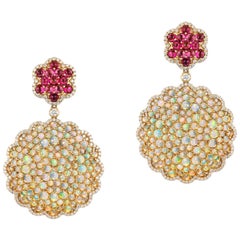 Goshwara Opal & Rubelite Double Circle Cab And Diamond Earrings