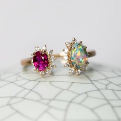 Opal and Ruby Engagement Ring with Diamonds 14K Gold