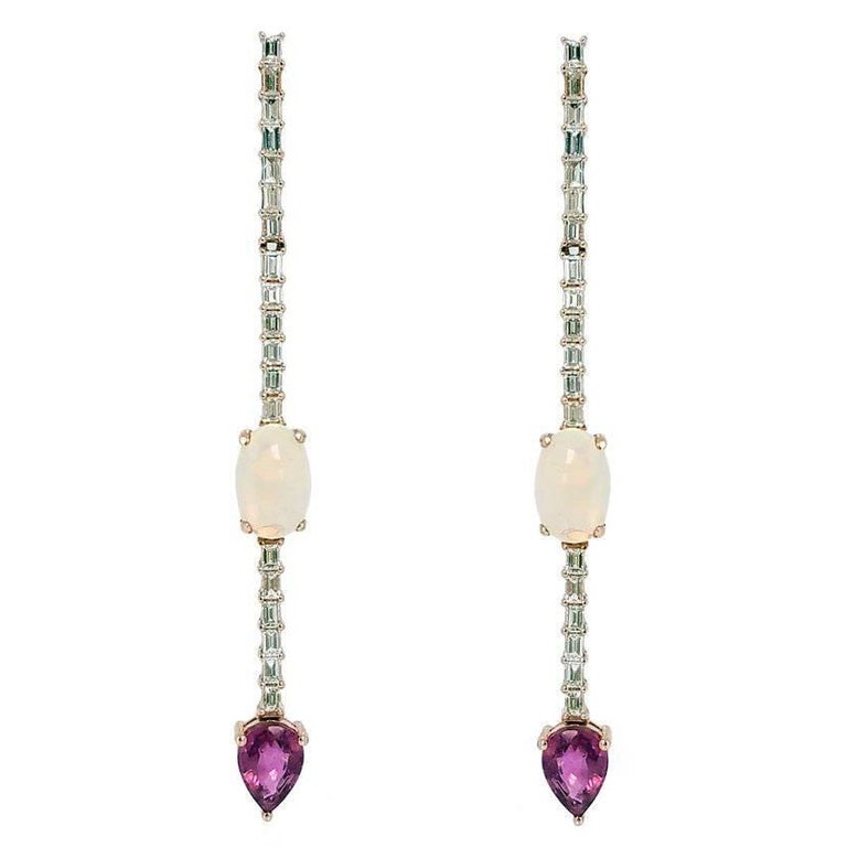 Opal And Ruby Linear Earrings For At 1stdibs Opal And Ruby Linear Earrings For