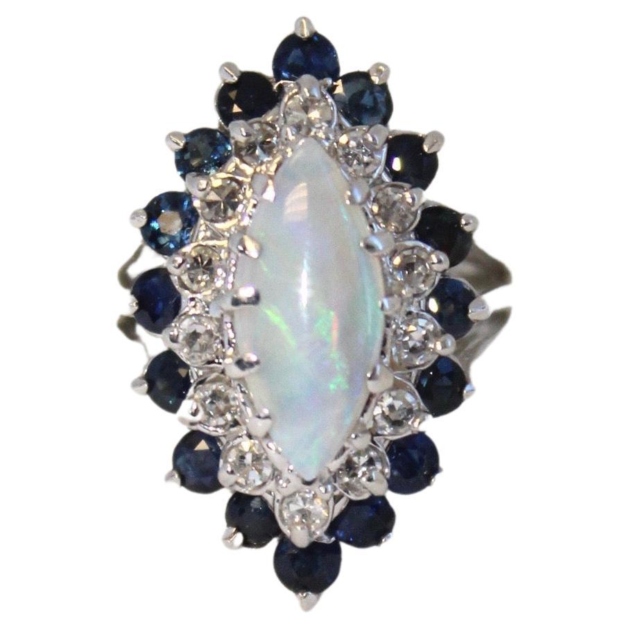14K White Gold Opal and Diamond Ring  For Sale