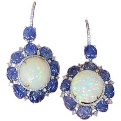 Opal and Sapphire Earrings Come Studs in 18 Karat Gold with Diamonds