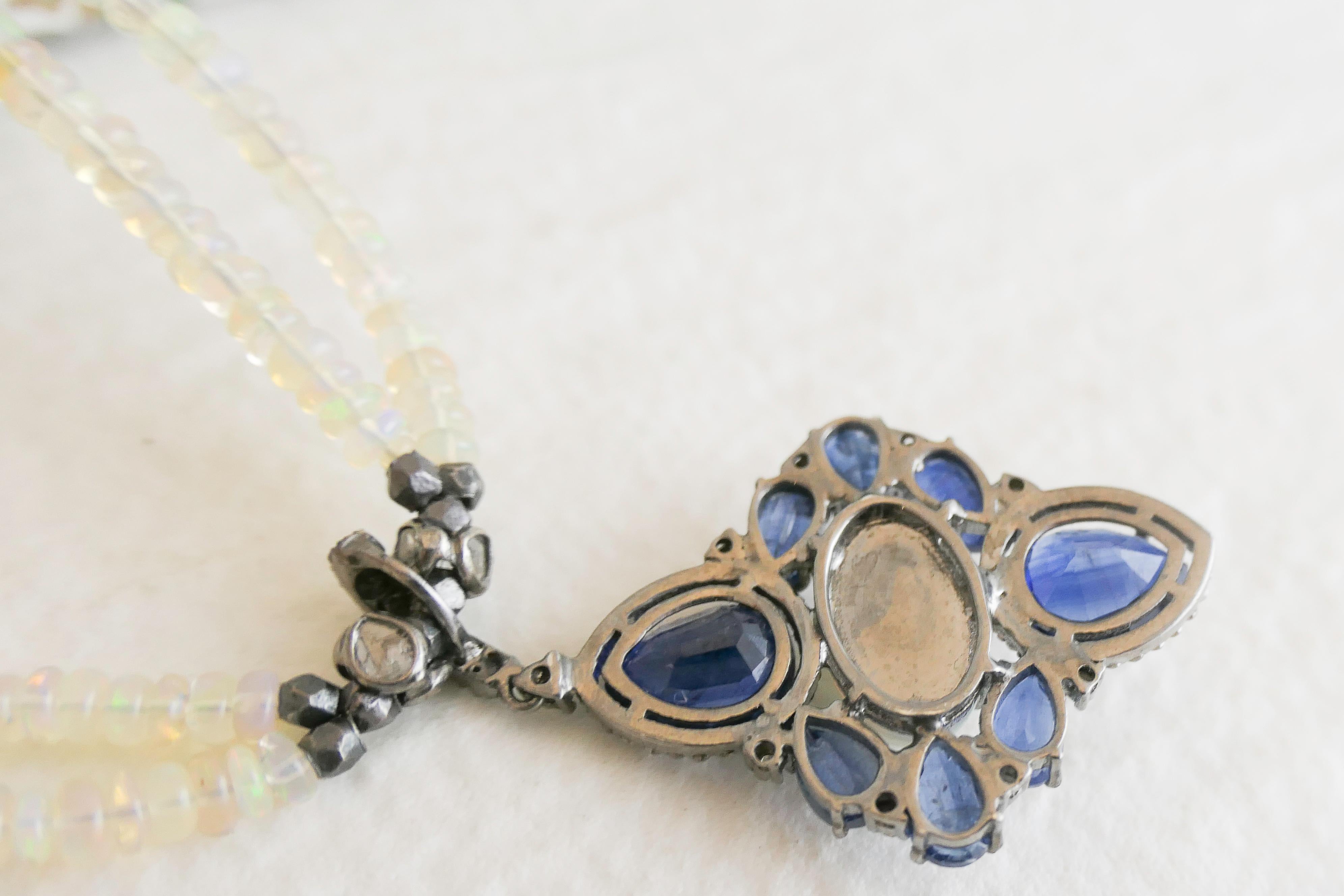 Collana in argento sterling ossidato con opale e tanzanite e diamanti da 16,5 pollici. in vendita 4
