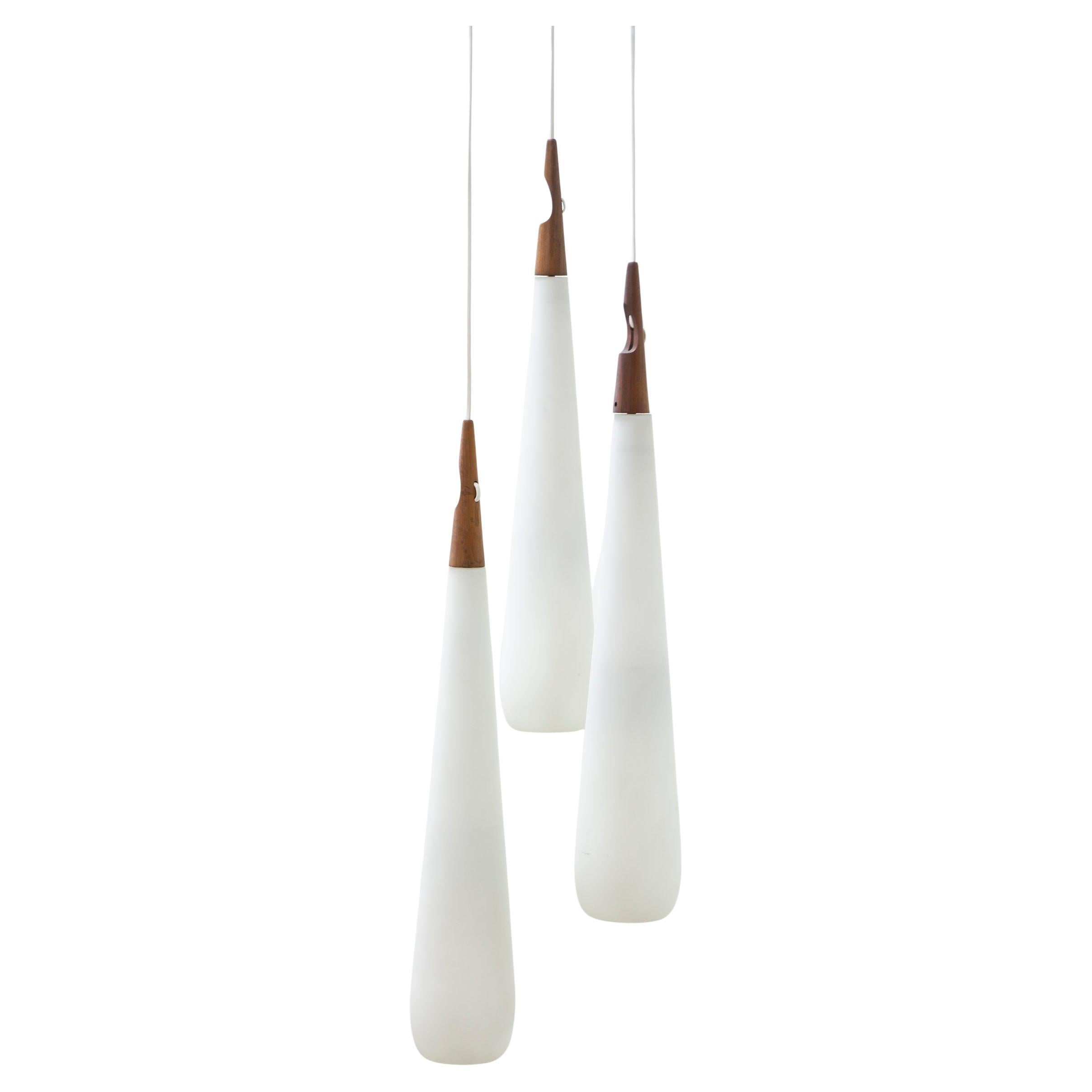 Opal and teak ceiling pendants by Uno & Östen Kristiansson, Luxus Vittsjö Sweden