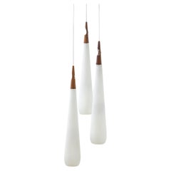 Opal and teak ceiling pendants by Uno & Östen Kristiansson, Luxus Vittsjö Sweden