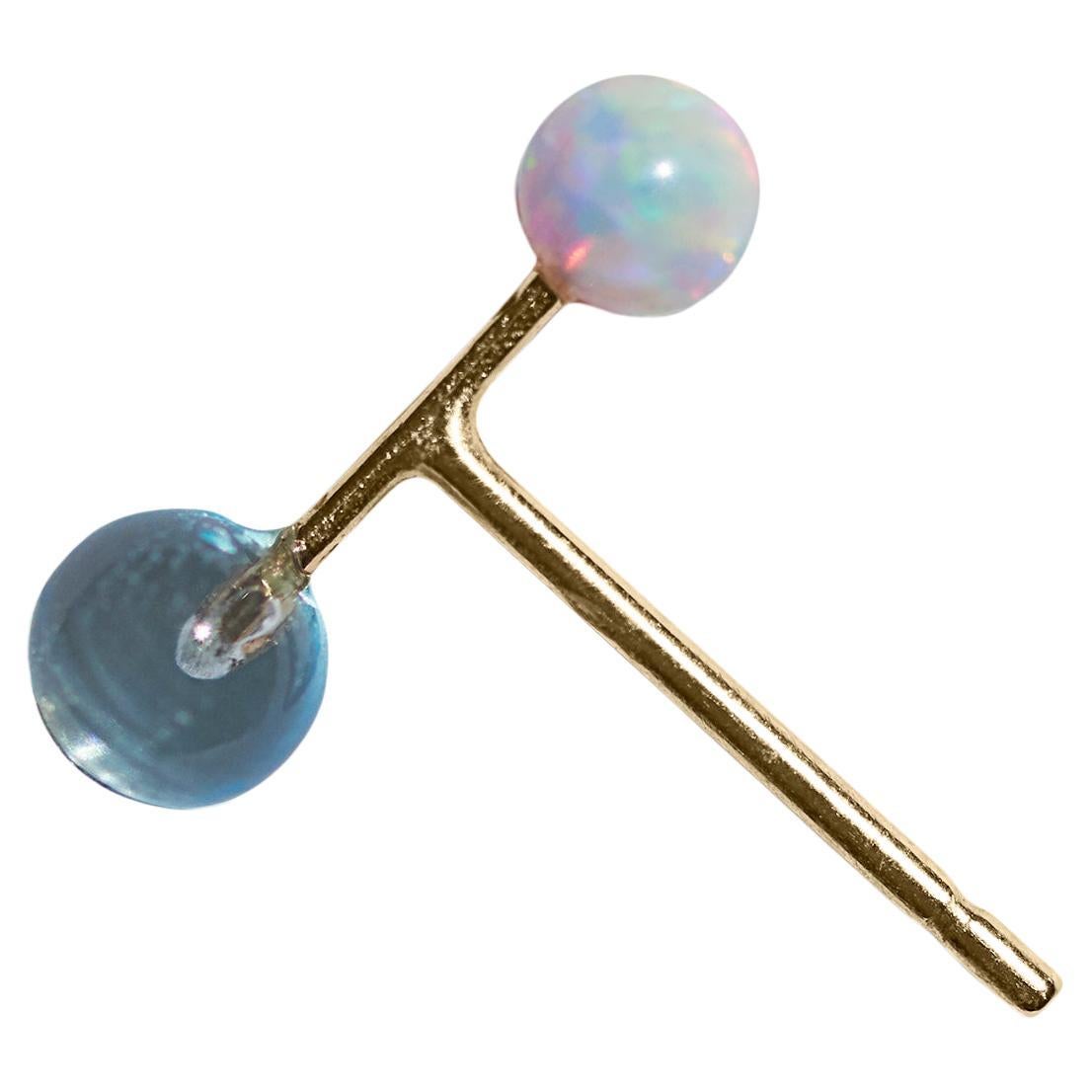 Opal and Topaz 9 Karat Gold Barbell Stud Earring