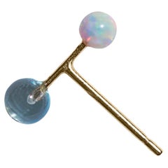 Used Opal and Topaz 9 Karat Gold Barbell Stud Earring