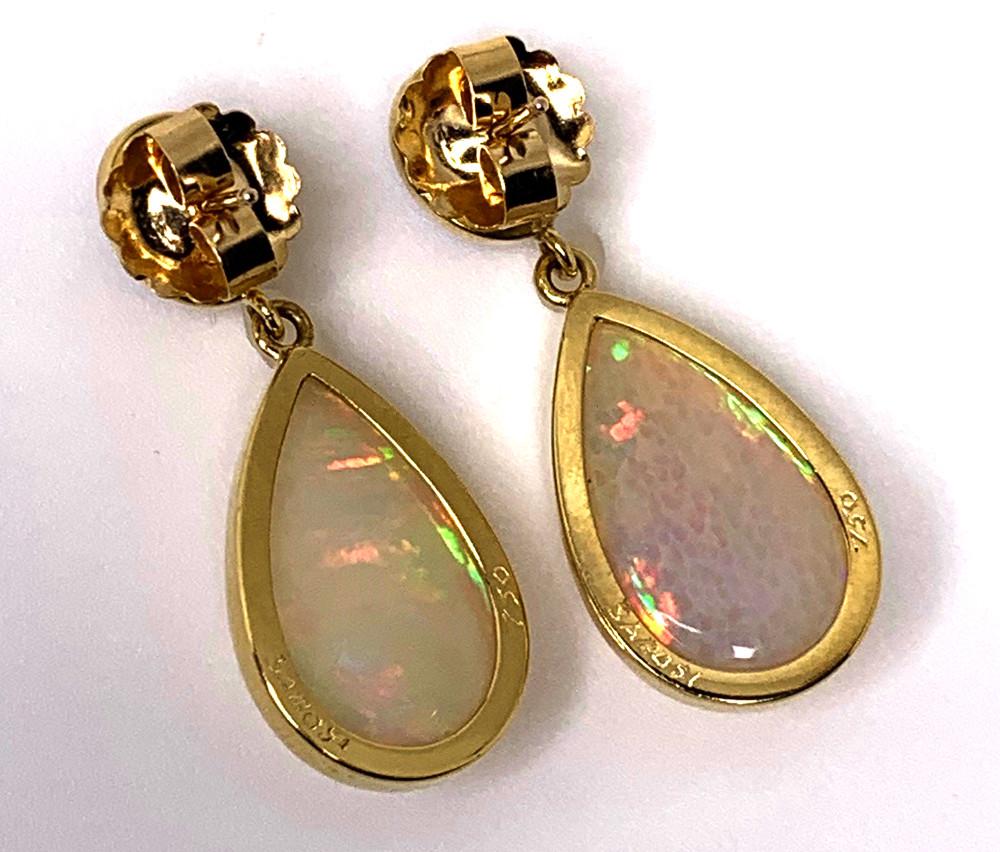 Opal and Tourmaline Cabochon Dangle Earrings 18 Karat Yellow Gold 1