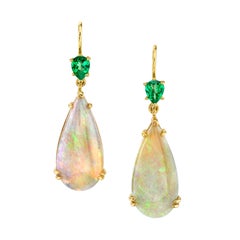 Opal and Tsavorite Garnet Earrings in 18 Karat Yellow Gold