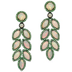 Goshwara Opal and Tsavorite Leaf Earrings