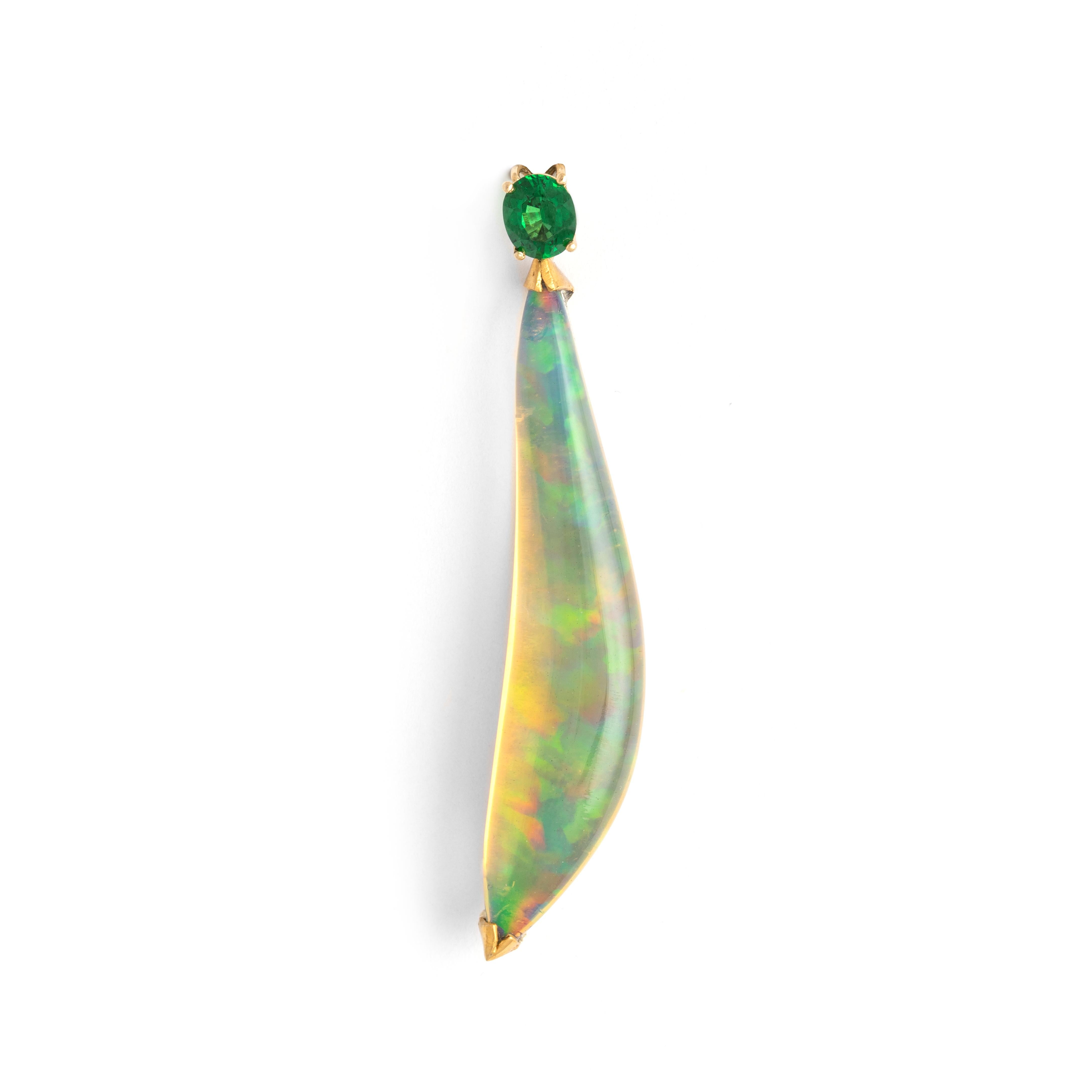 Pendant named 'Horn of Africa' composed by a one carat Tzavorite ( from Tanzania) along with a free form Opal from 