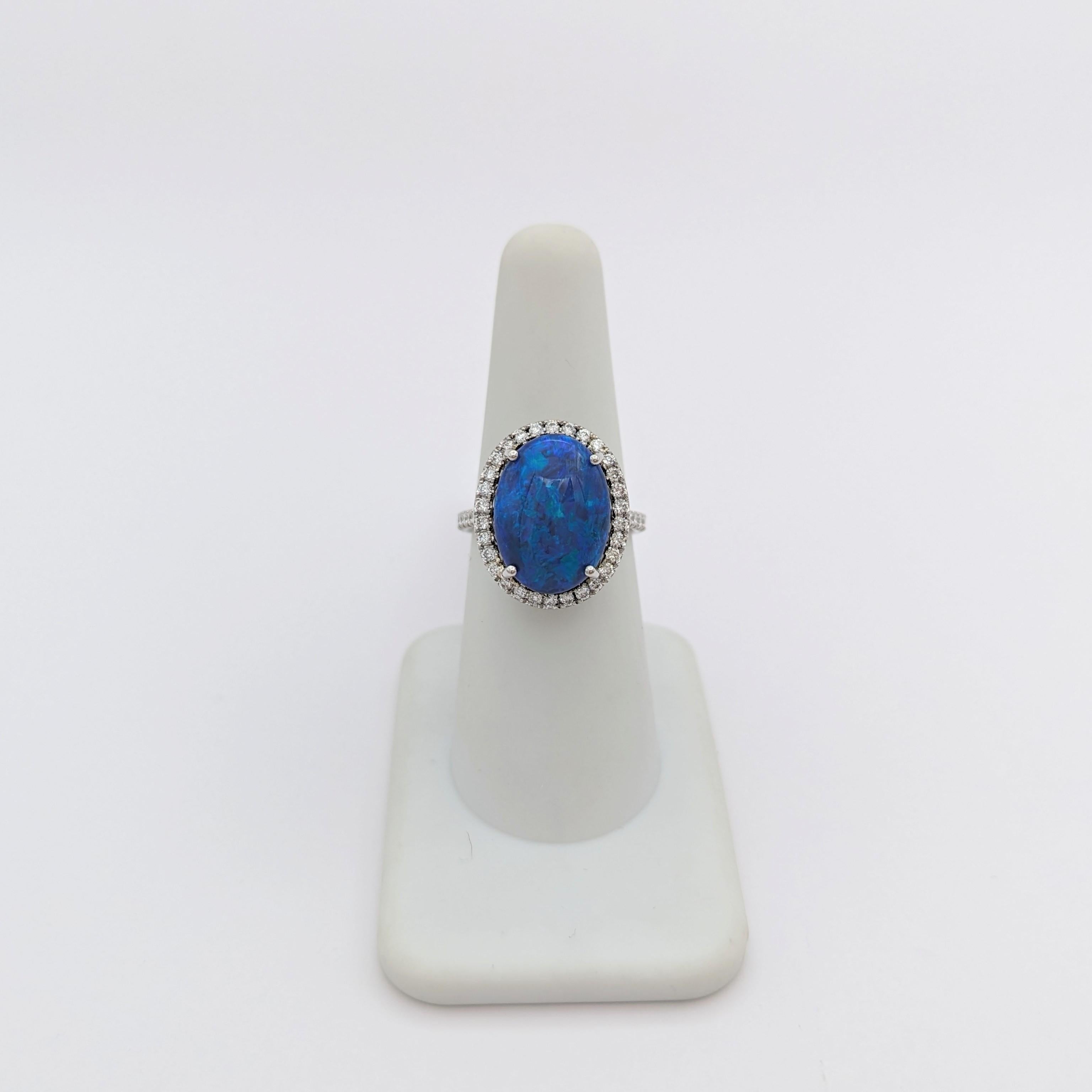 Opal and White Diamond Cocktail Ring in Platinum In New Condition For Sale In Los Angeles, CA