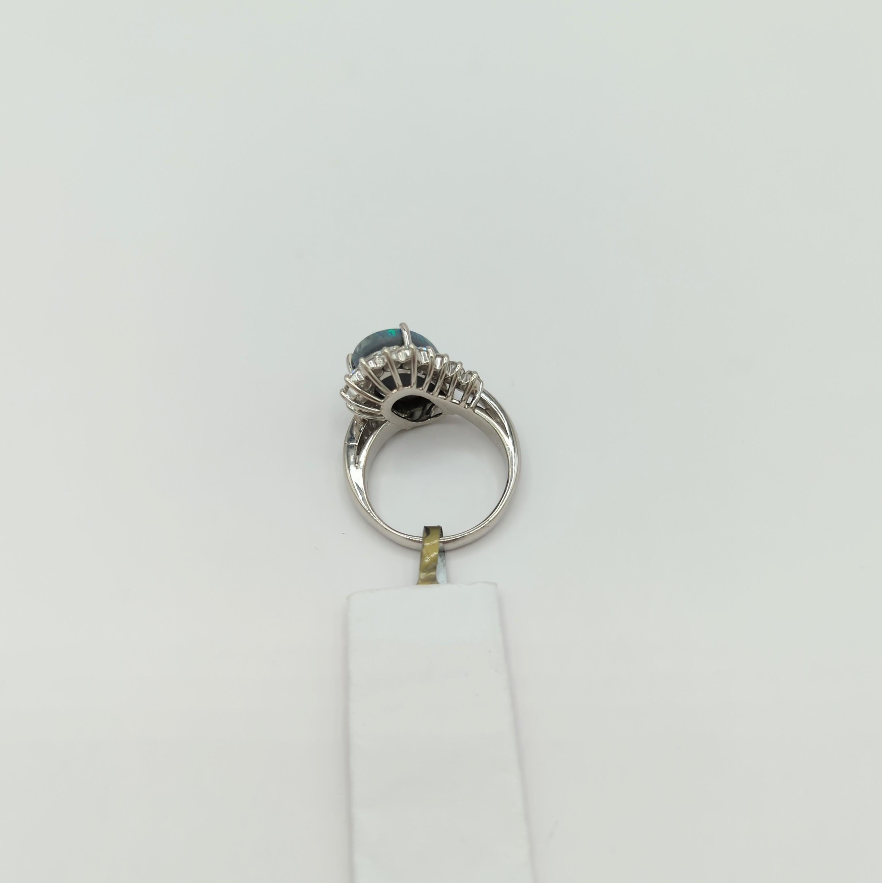 Women's or Men's Opal and White Diamond Cocktail Ring in Platinum For Sale