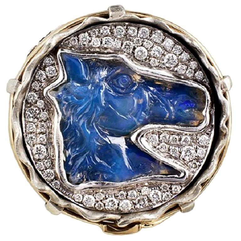 Opal and White Diamond Horse Jean Ring