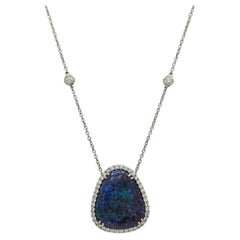 Opal and White Diamond Pendant Necklace in Platinum