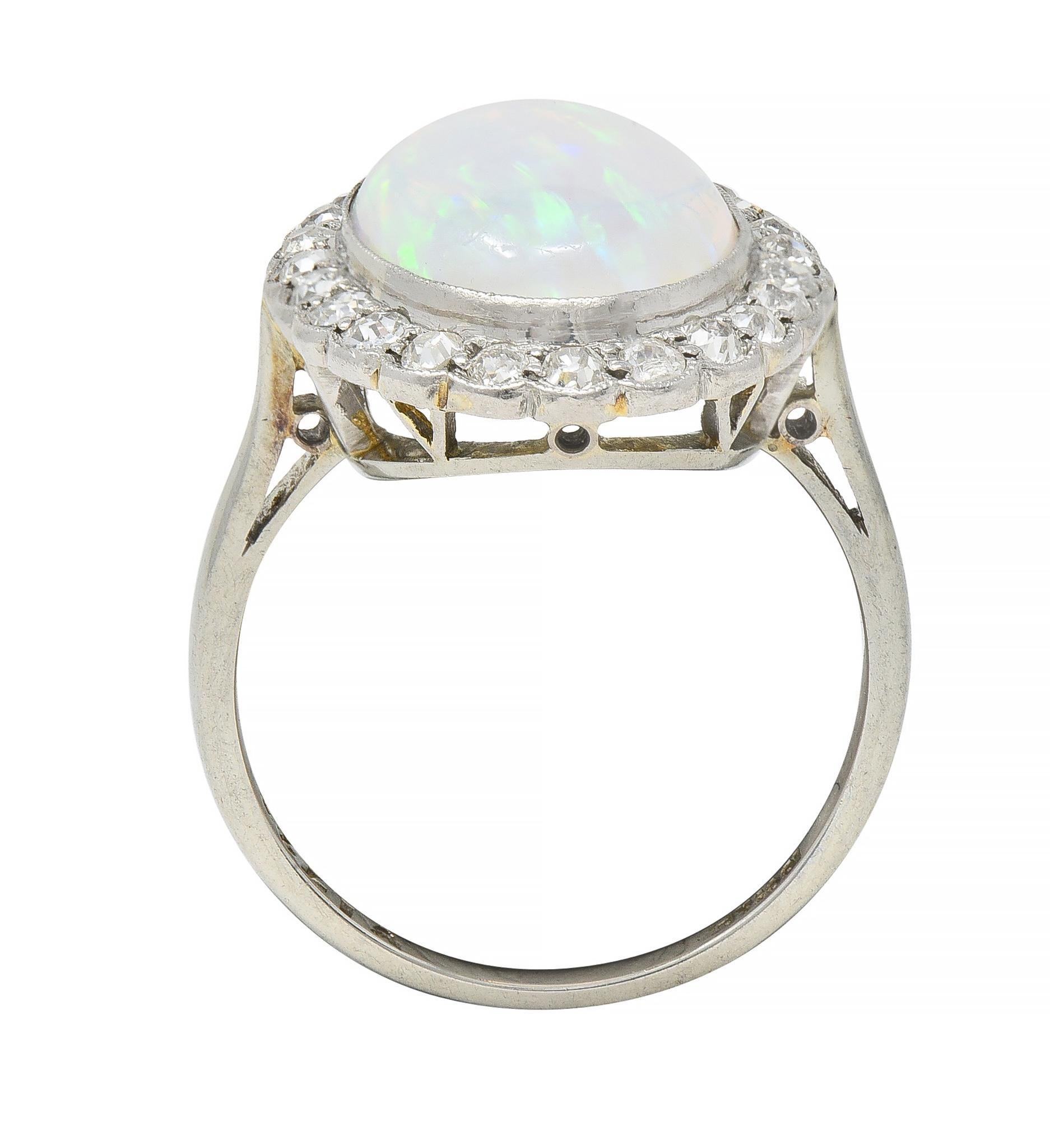 Opalo Art Deco Opalo Jelly Diamante Platino Oro 18 Kilates Anillo Halo Vintage 5