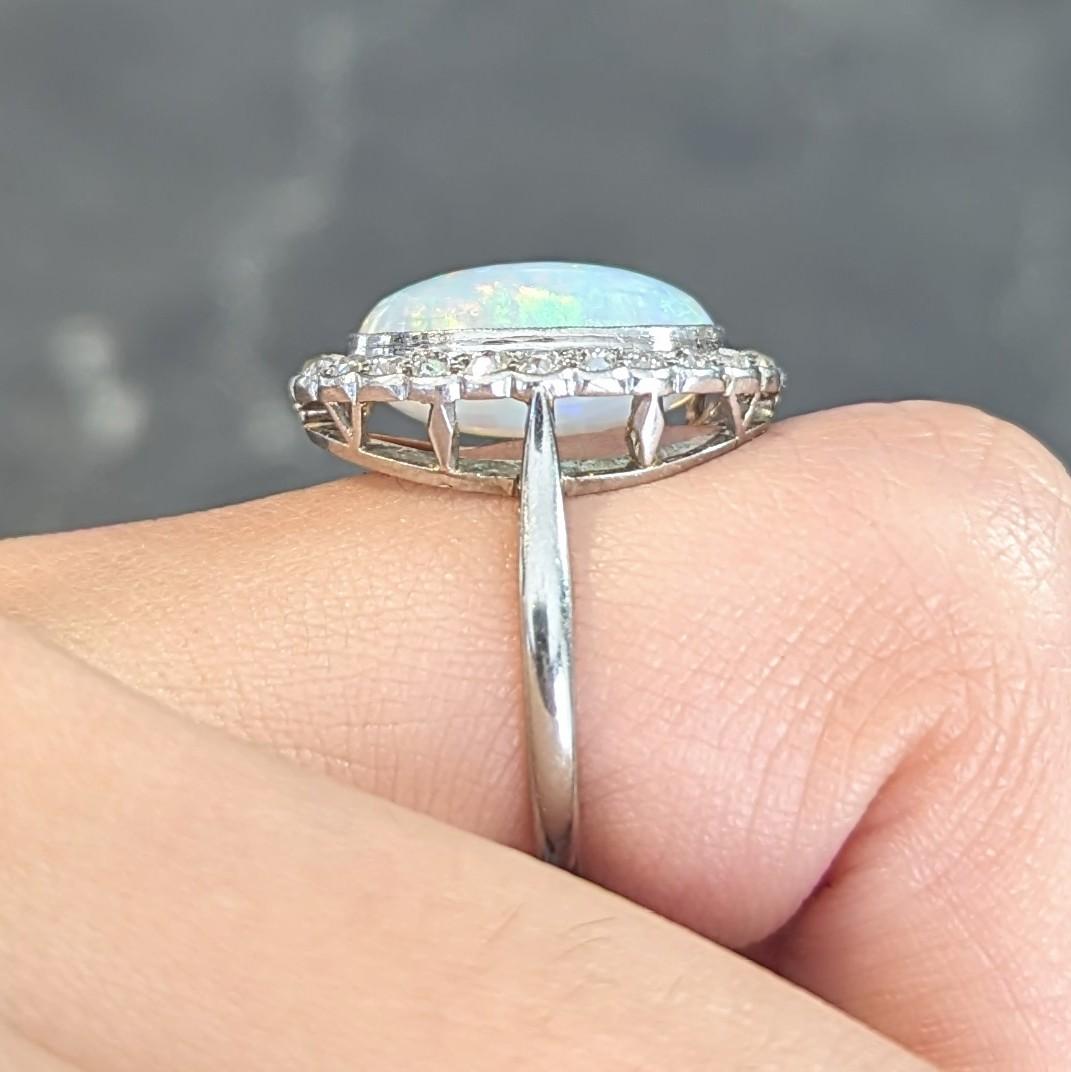 Opal Art Deco Jelly Opal Diamond Platinum 18 Karat Gold Vintage Halo Ring For Sale 7