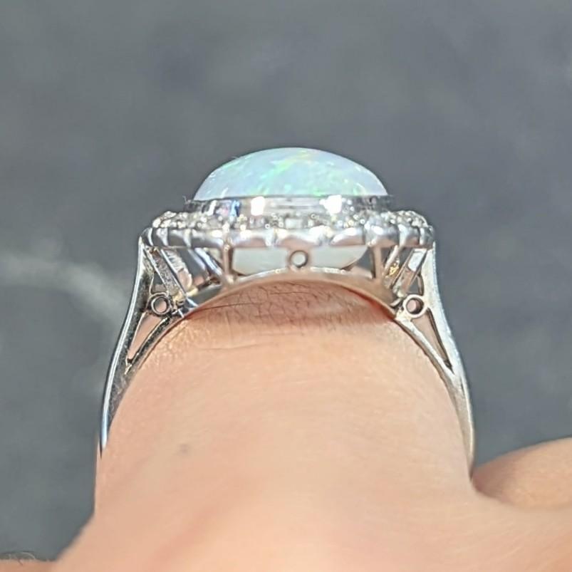 Opal Art Deco Jelly Opal Diamond Platinum 18 Karat Gold Vintage Halo Ring For Sale 8