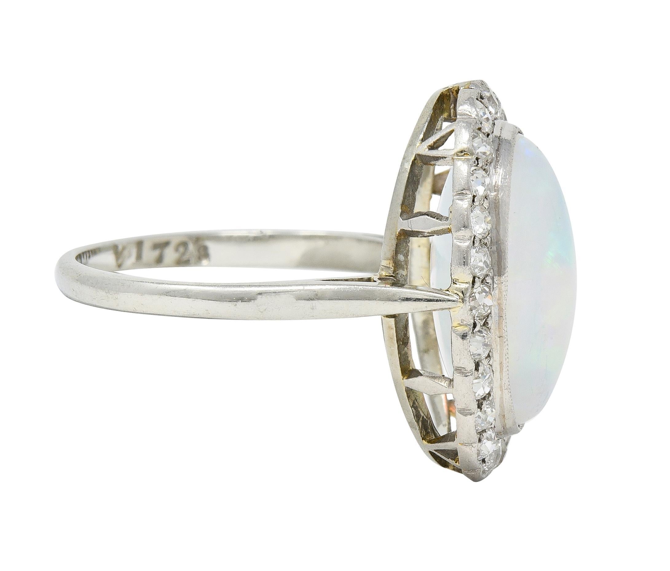 Opalo Art Deco Opalo Jelly Diamante Platino Oro 18 Kilates Anillo Halo Vintage Cabujón