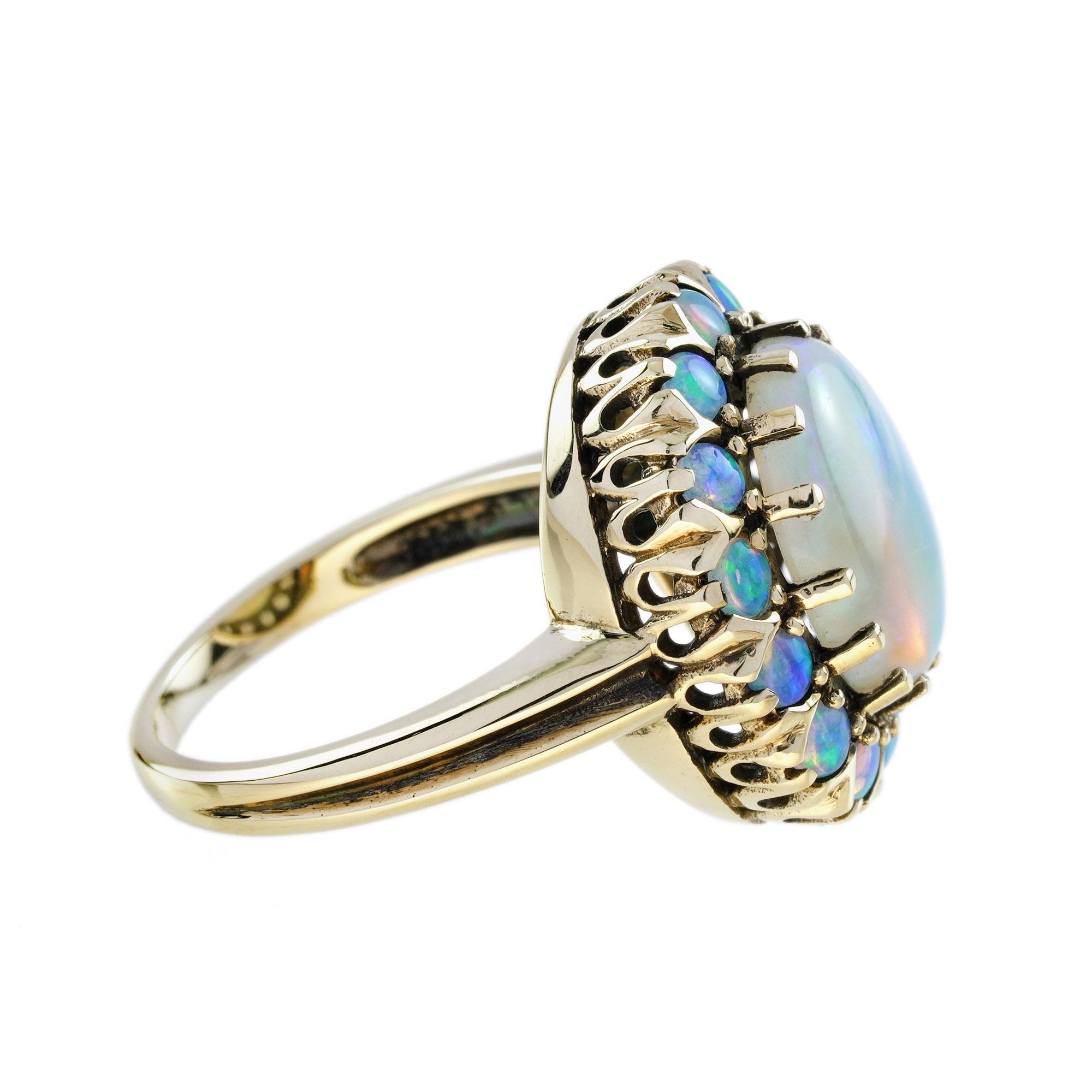 Opal Art Deco Style Dinner Cocktail Ring in 14K Yellow Gold In New Condition For Sale In Bangkok, TH