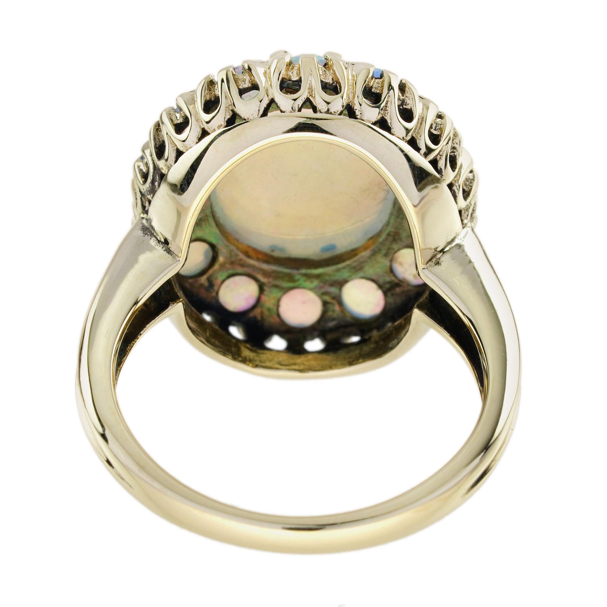 Women's Opal Art Deco Style Dinner Cocktail Ring in 14K Yellow Gold For Sale