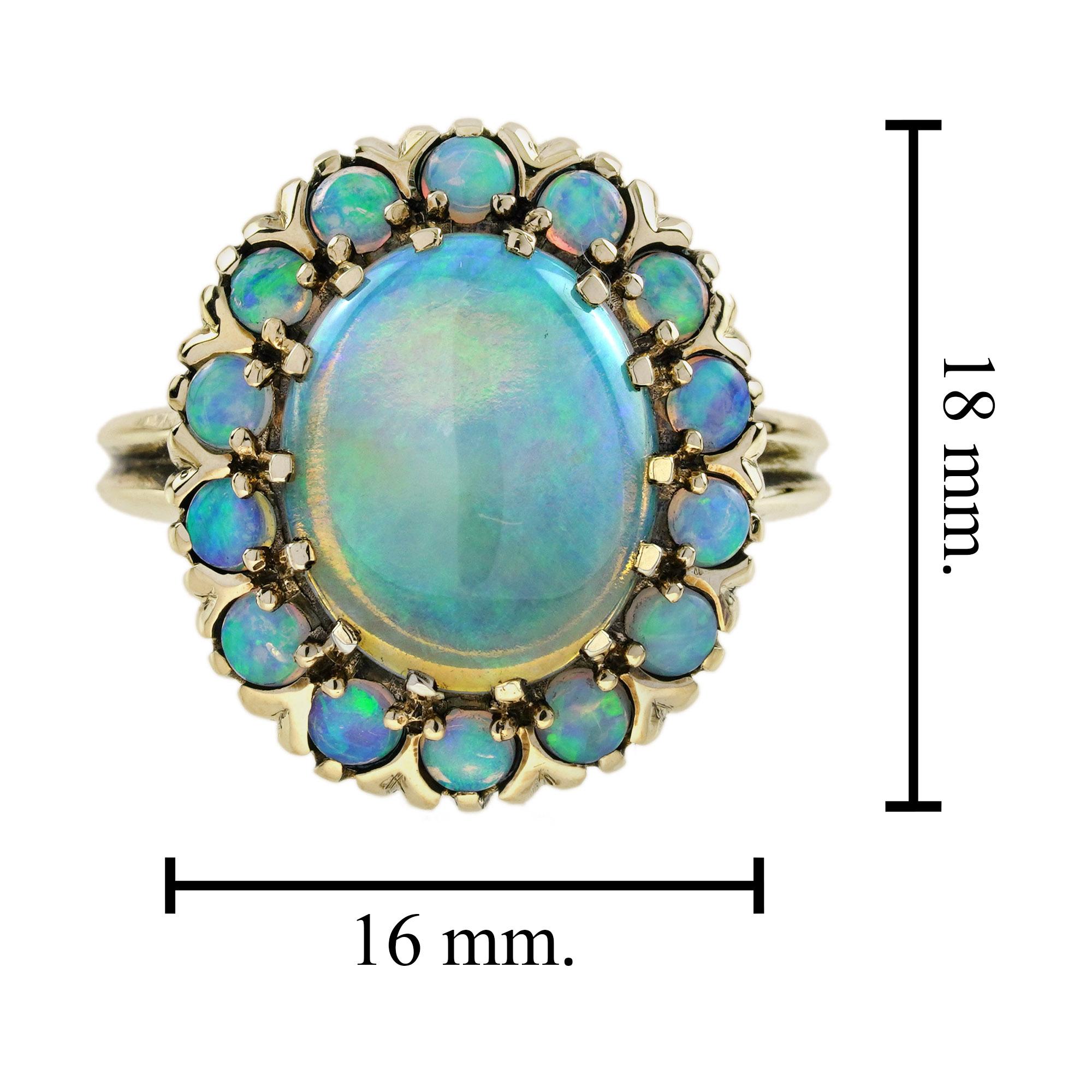 Opal Art Deco Style Dinner Cocktail Ring in 14K Yellow Gold For Sale 2