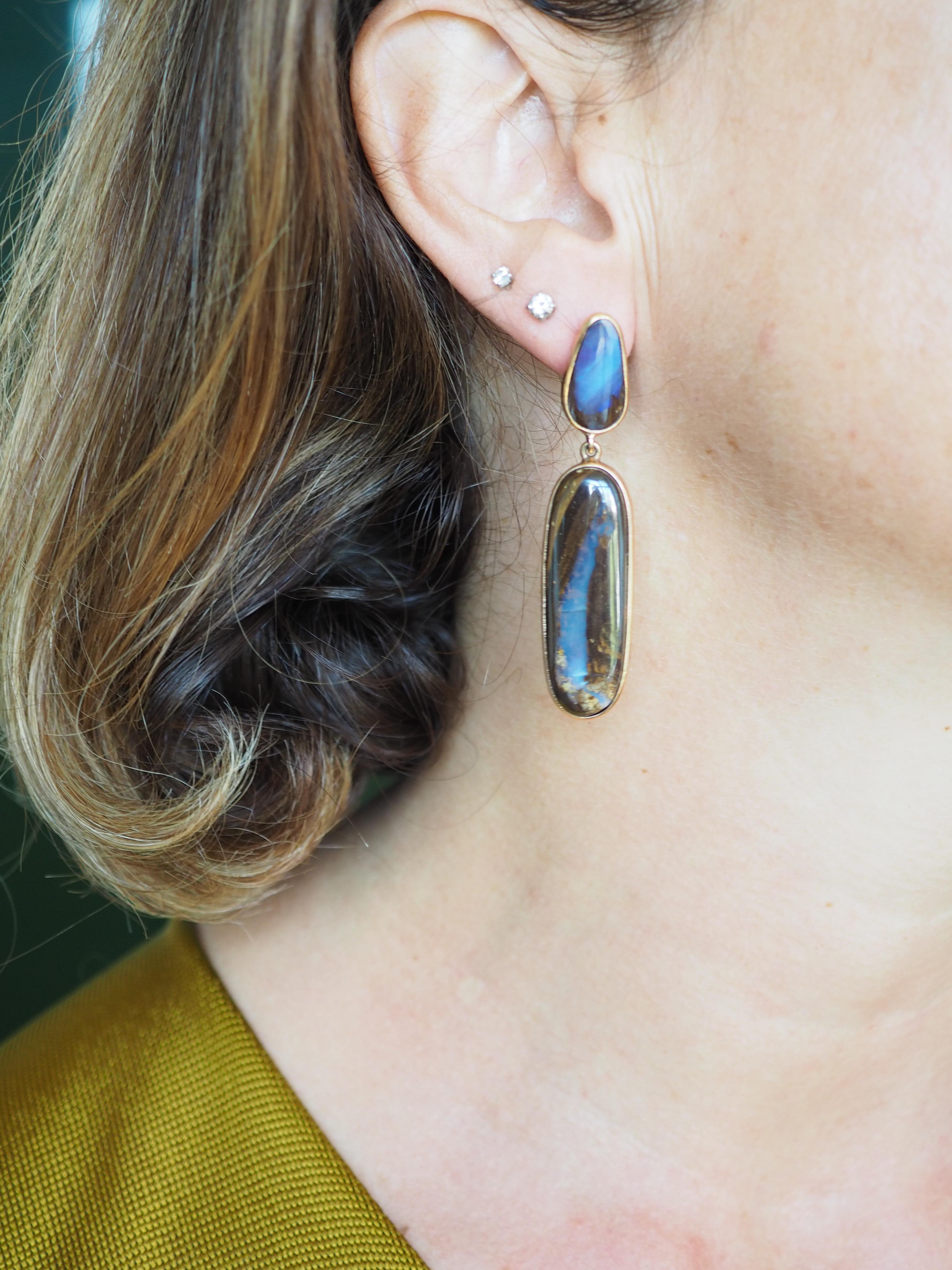 Oval Cut Opal Australian Opal Bronze Earrings For Sale