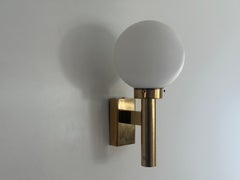 Opal Ball Glass & Heavy Brass Large Minimalist Cinema Sconce, 1960s, Germany