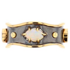 Opal, Topaz and Akoya Pearls Bandeau Ring in 18k Yellow Gold by Elie Top