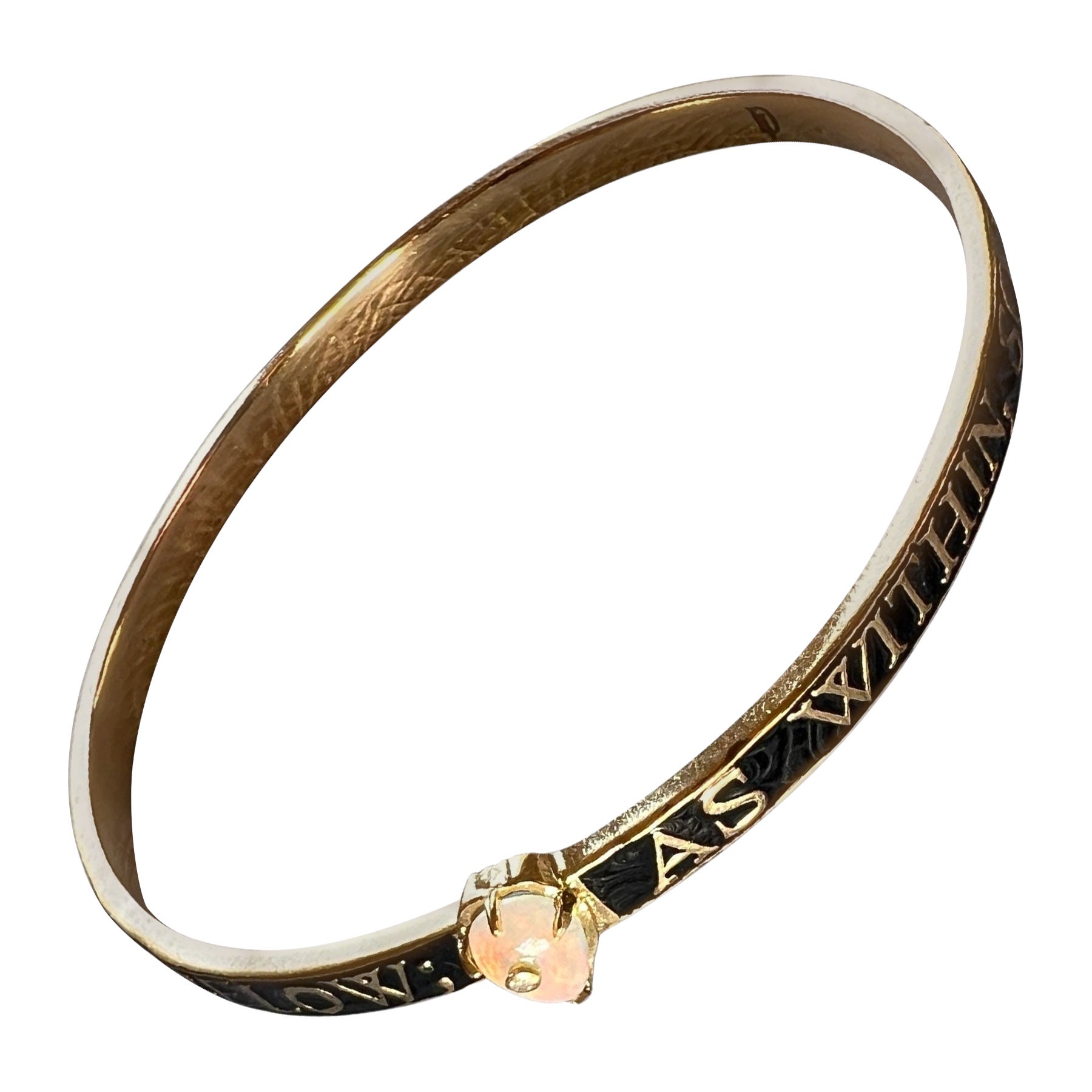 Bracciale rigido con opale, smalto nero e diamanti, in oro in vendita