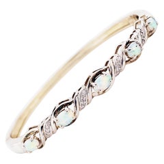 Opal-Armreif mit Diamanten aus Sterlingsilber, echtes Opal-Armband