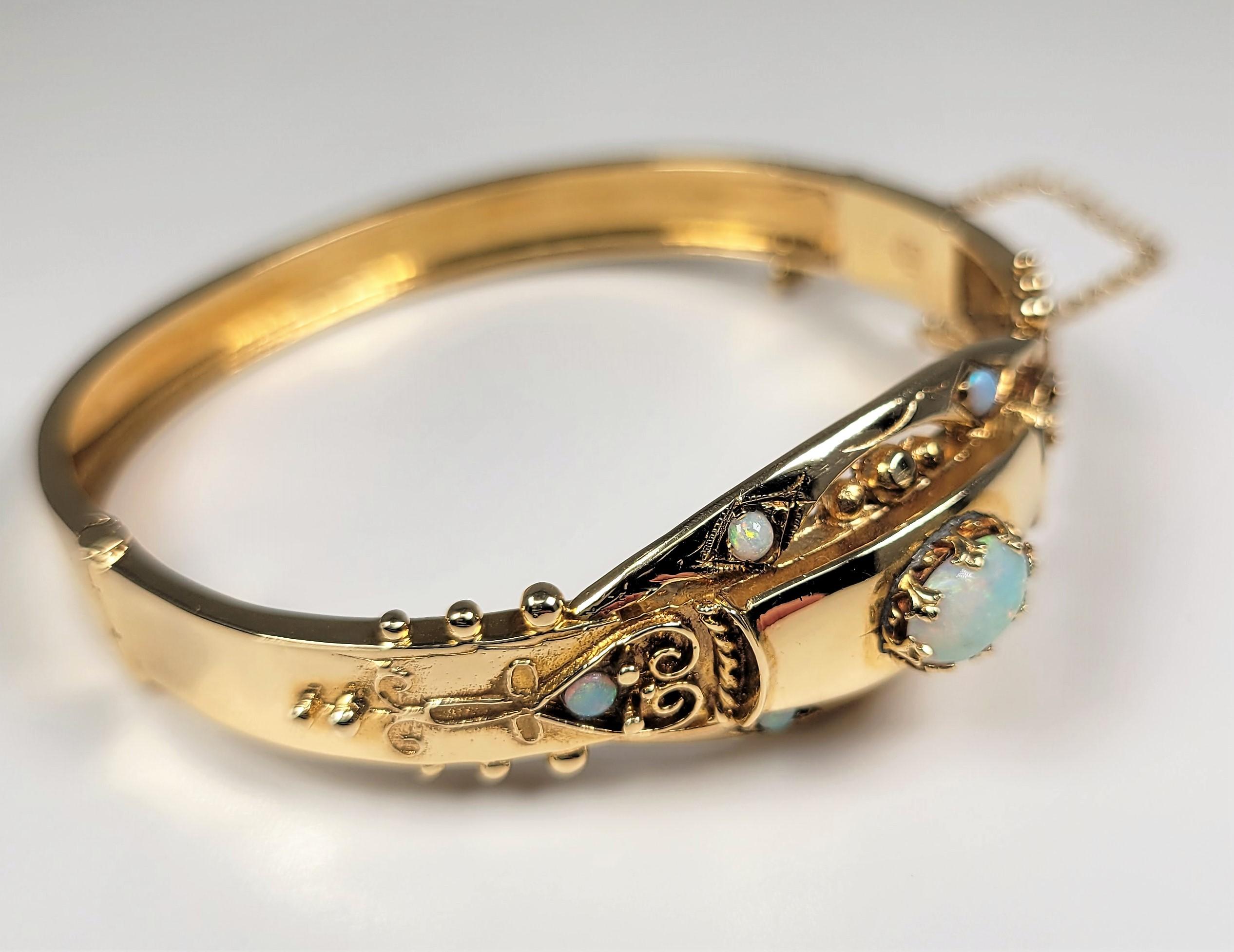 Women's Opal Bangle in 14 Karat Gold For Sale