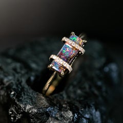 Opal Bar Ring 14K Gold Unique Boulder Opal Diamond Ring