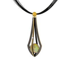 Opal Bead Cage Geometric Necklace by Zoltan David