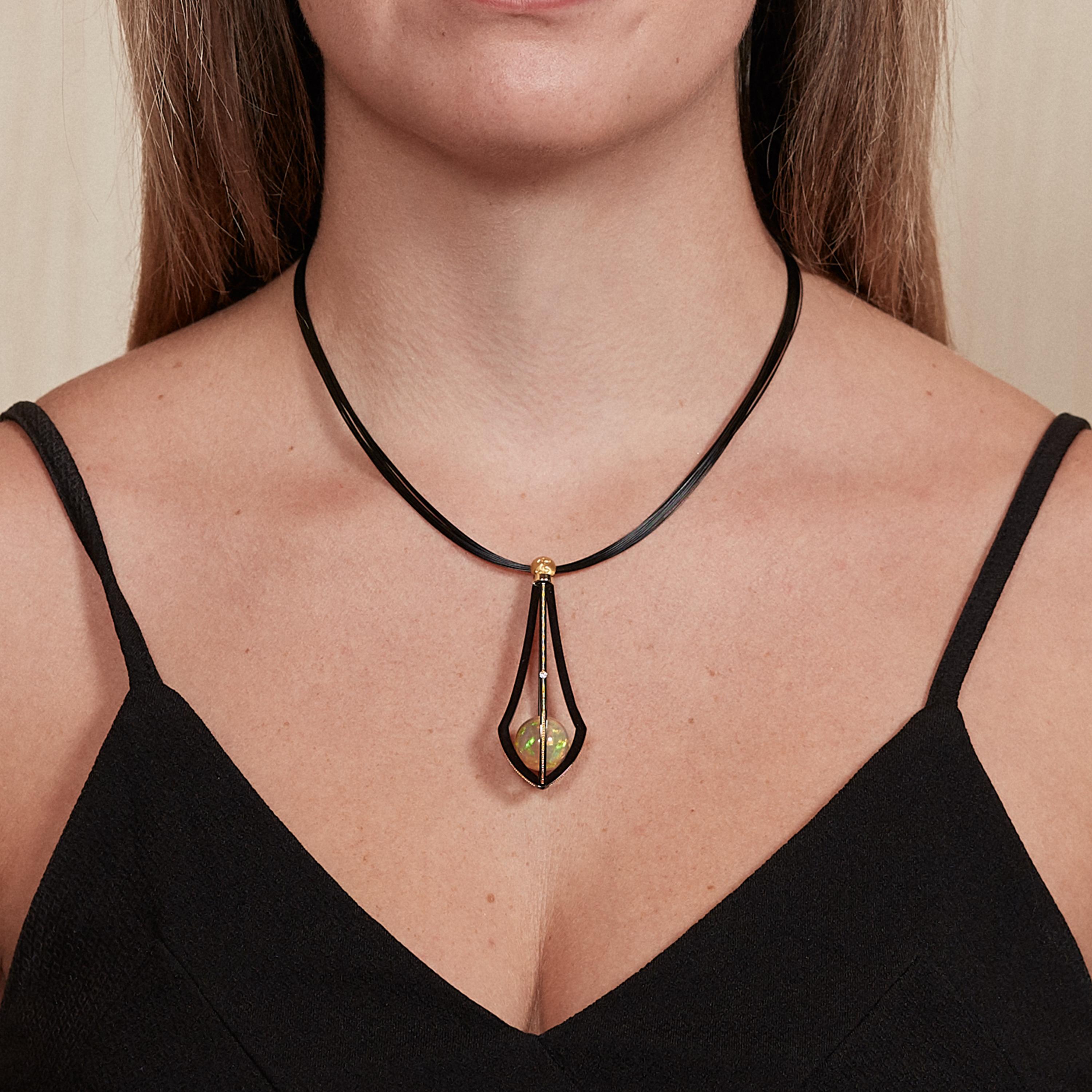 Modern Opal Bead Cage Geometric Necklace by Zoltan David For Sale