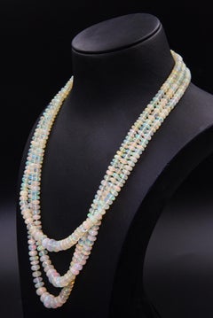 Opal Bead Graduated Triple Strand Necklace with Diamond White Gold Clasp
