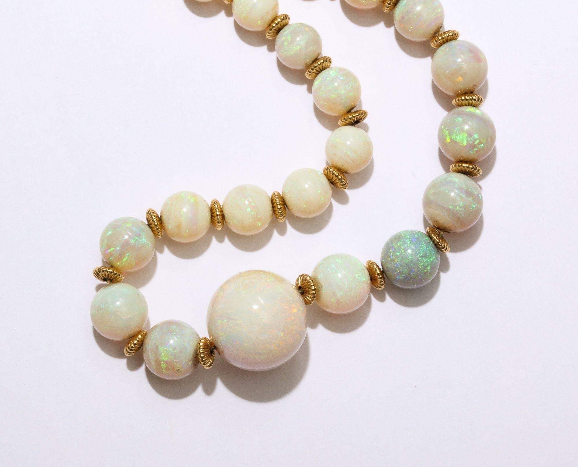 AntiqueOpal Bead Necklace In Good Condition In New York, NY