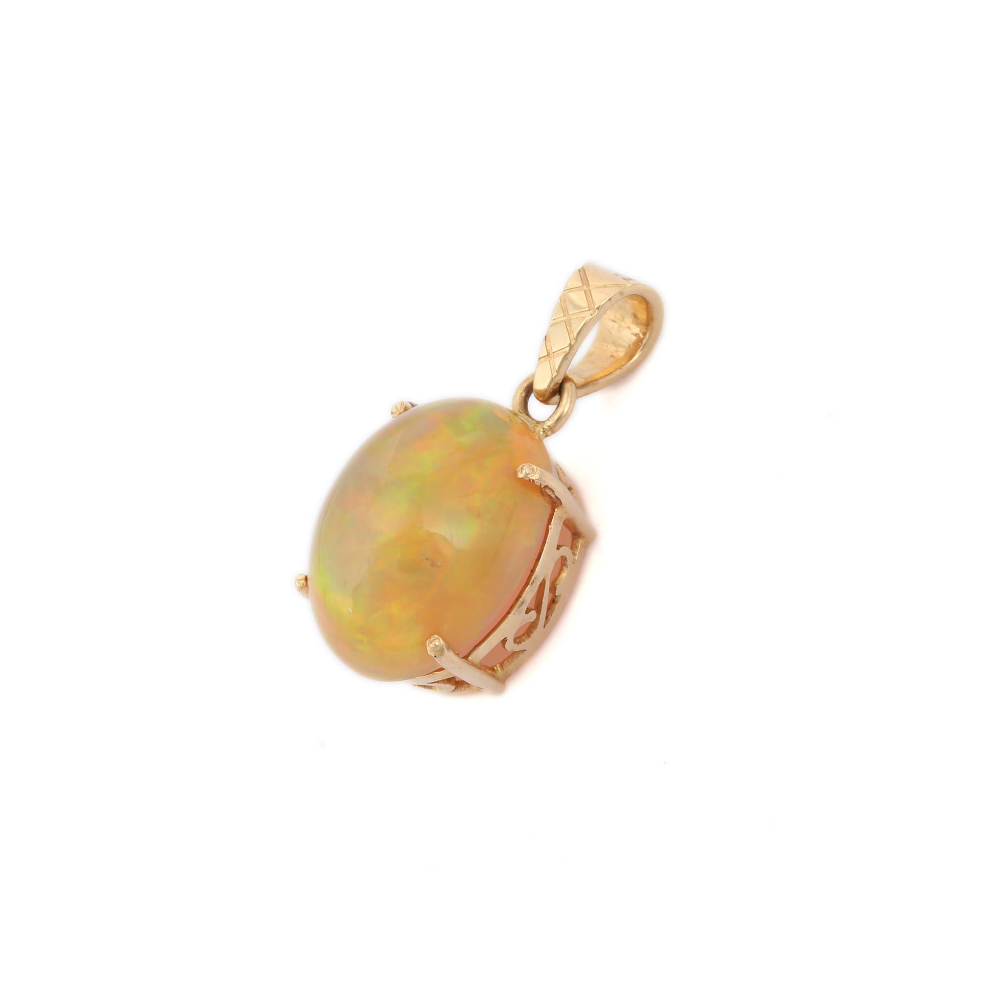 Modern Fire Opal Birthstone Pendant in 18 Karat Yellow Gold For Sale