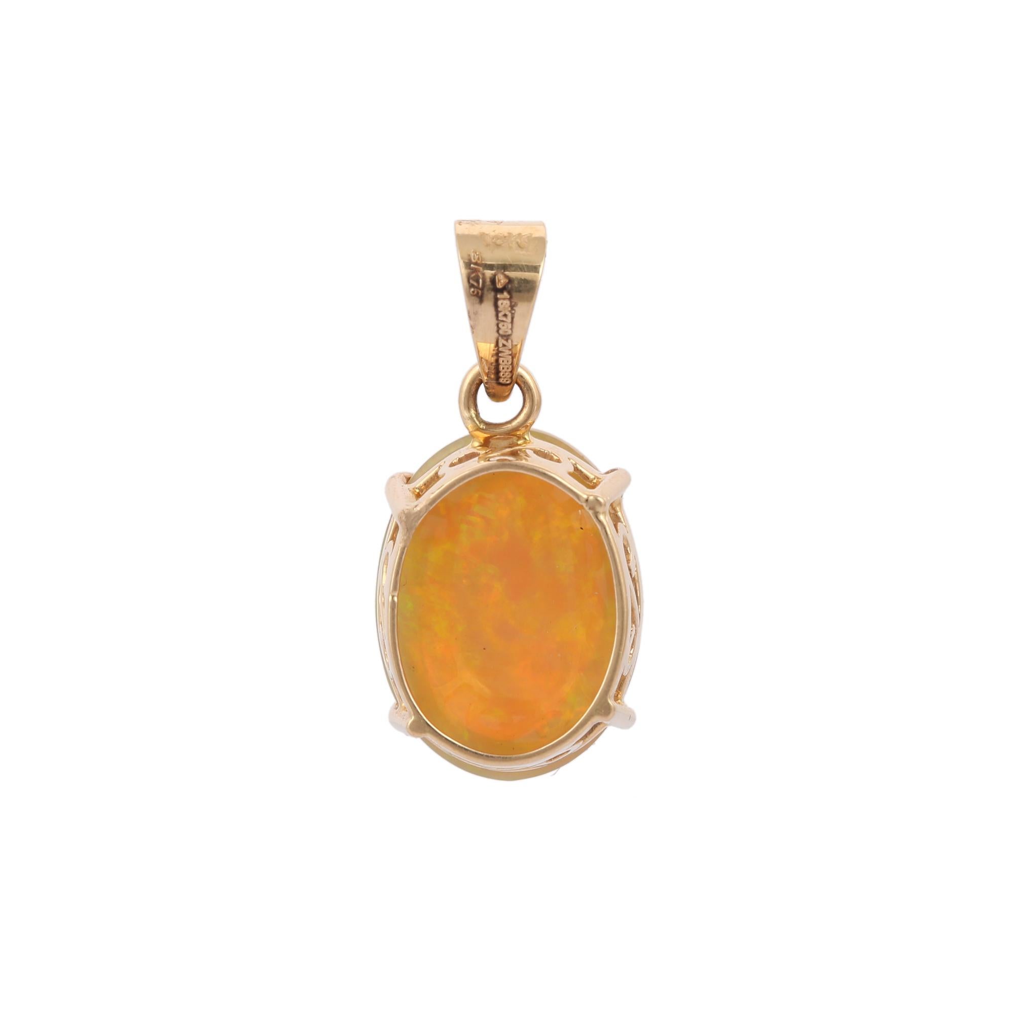 Fire Opal Birthstone Pendant in 18 Karat Yellow Gold For Sale 2
