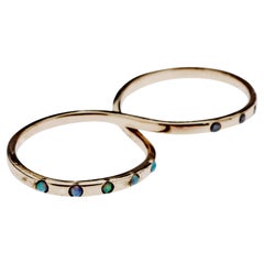 Opal-Ring mit schwarzem Diamanten, Gold, Zweifingerring, J Dauphin