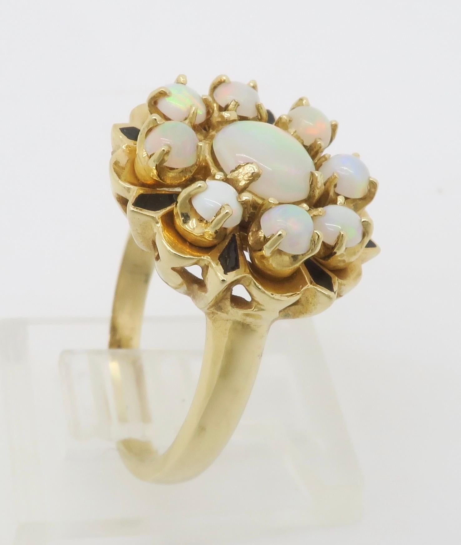 Opal & Black Enamel Vintage Ring For Sale 7