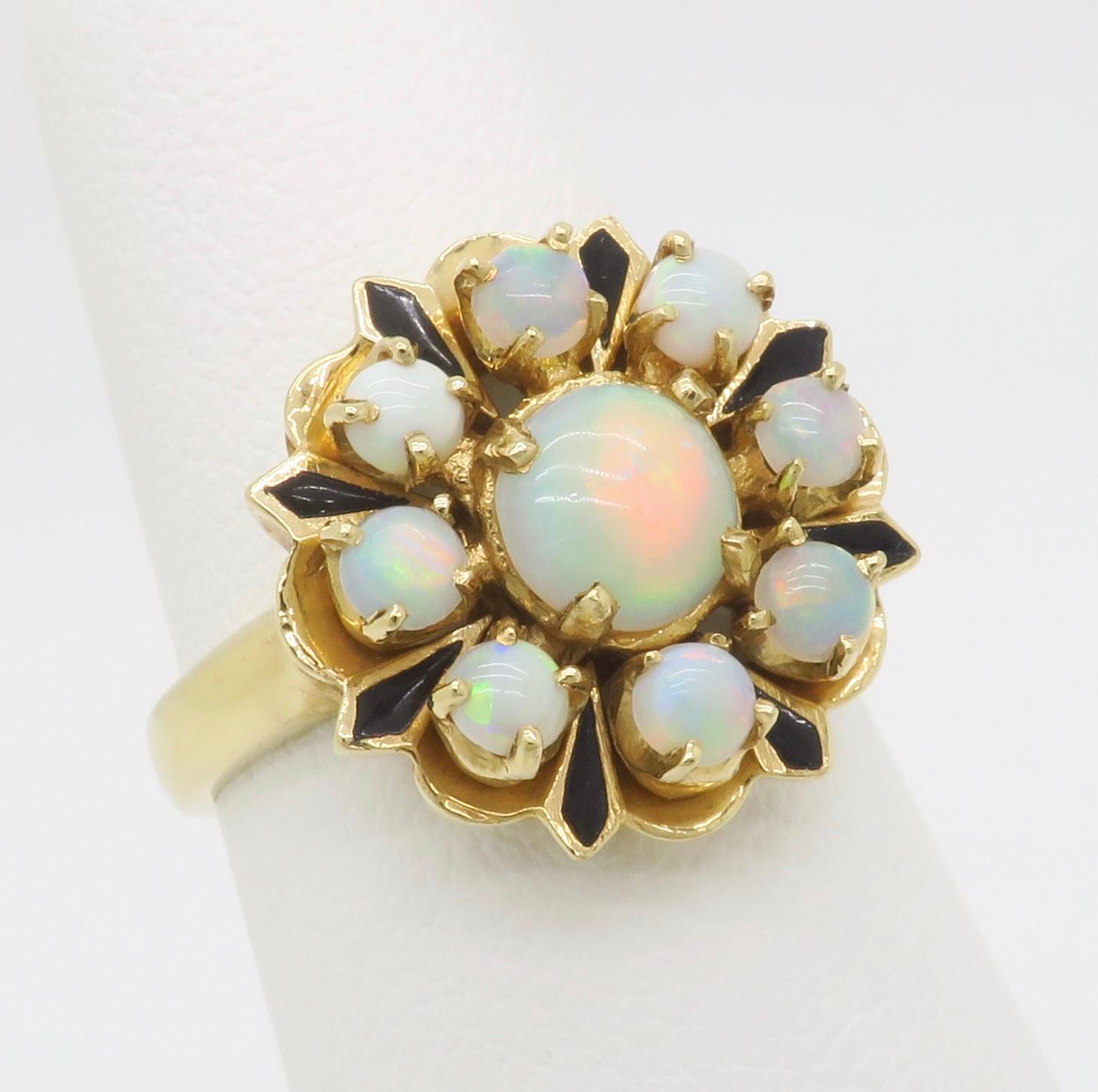 Opal & Black Enamel Vintage Ring For Sale 1