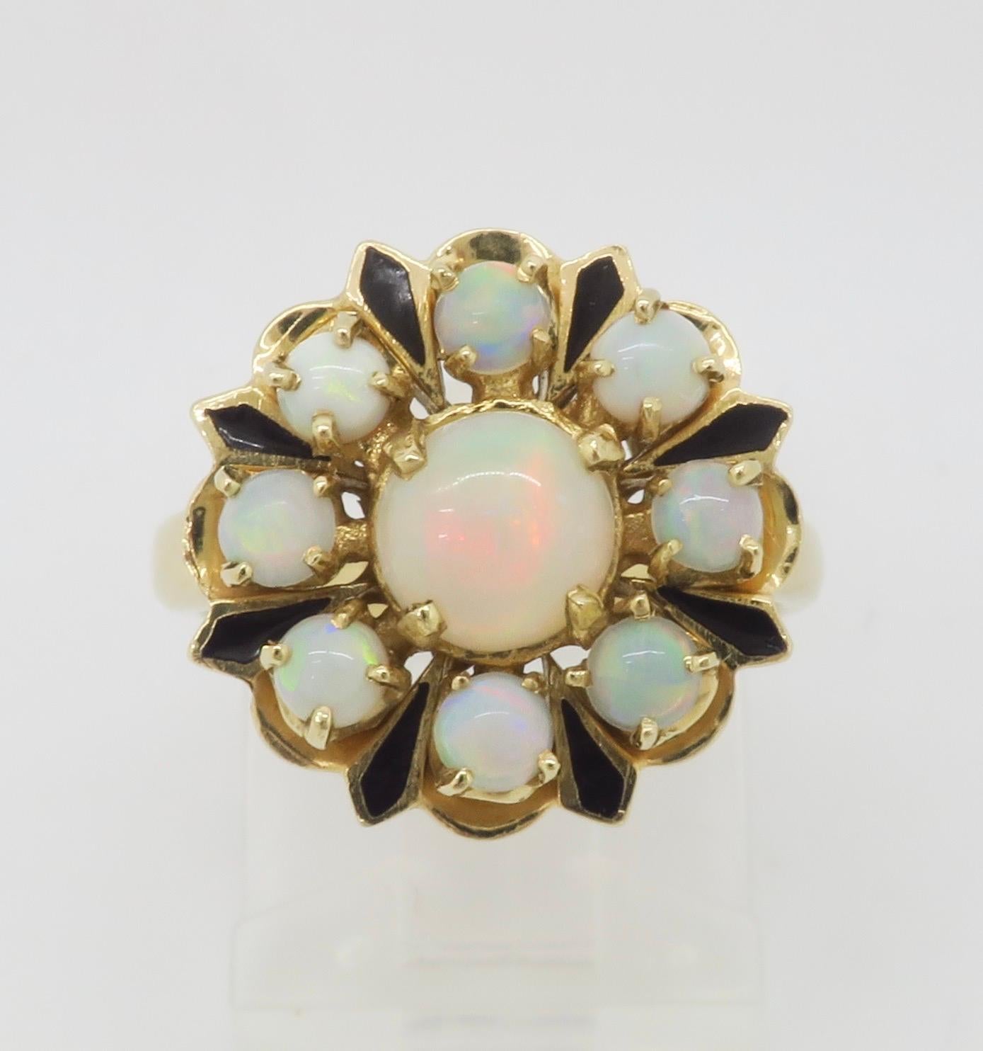 Opal & Black Enamel Vintage Ring For Sale 2