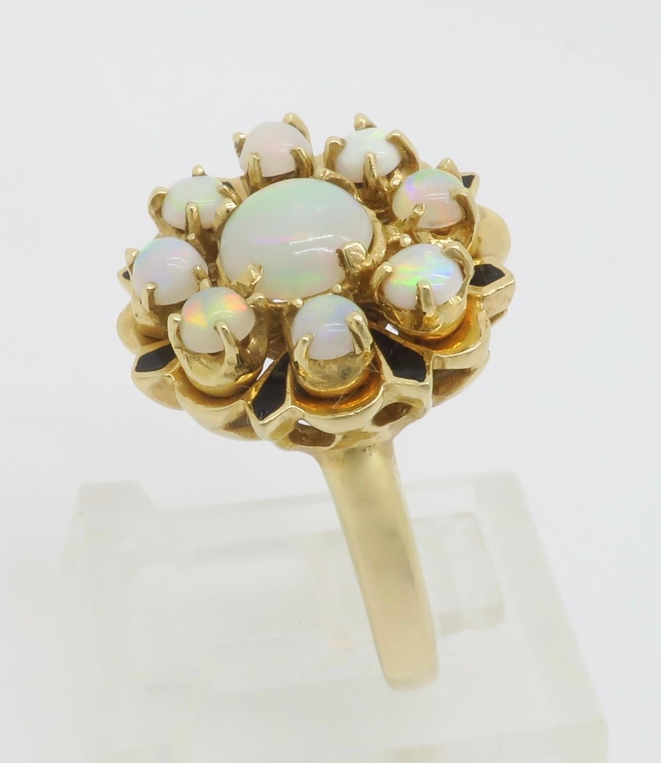 Opal & Black Enamel Vintage Ring For Sale 4