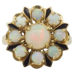 Opal & Schwarzer Emaille Vintage Ring