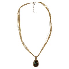 Opal Black Onyx Sterling Silver Inlay Pendant Necklace, 1990s
