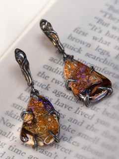 Opal Black Silver Earrings Dangle Large Gemstone LOTR Gothic style wedding