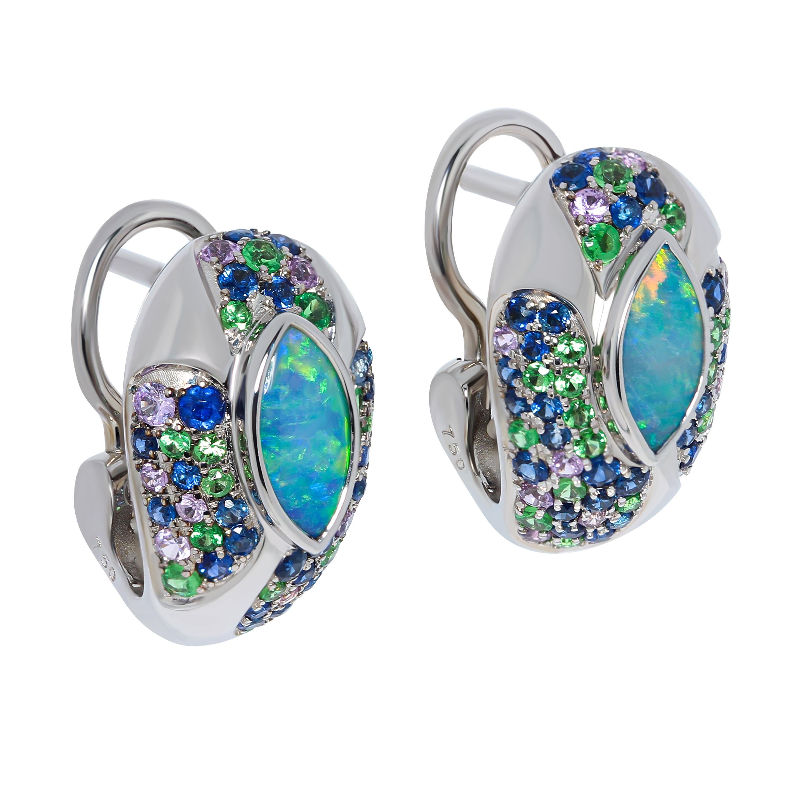 Opal Blue Purple Sapphires Tsavorites White 18 Karat Gold Riviera Suite For Sale 3